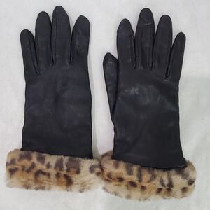 Beautiful leather Wilsons leather gloves Thinsulate Faux Leopard Fur Trim L